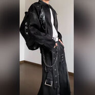 骆森驰（LUOSENCHI）美式痞帅重工铆钉皮衣外套男士酷帅穿搭一整套ootd工装秋夹克套装 【单件】钉扣痞帅皮衣黑色 2XL