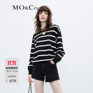 MO&Co.【美丽诺绵羊毛】学院风黑白条纹MC刺绣宽松毛衣针织衫摩安珂 黑白条色-第2批 S 160