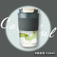绿珠双饮咖啡杯耐热玻璃杯女生高颜值水杯可携式随行外带吸管杯子 深灰色-520mL