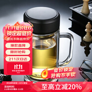 富光拾喜（FUGURNG BESTJOY）双层玻璃杯男女办公水杯 防烫带滤网大容量泡茶杯子520ml黑色