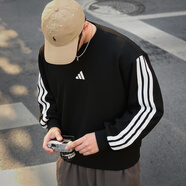阿迪达斯（adidas）男装 26春季新款运动服跑步舒适休闲时尚长袖保暖加绒卫衣套头衫 黑白/经典三条纹/毛圈加厚 3XL 码
