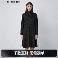 S.DEER圣迪奥女装秋冬中高领针织两件黑色小个子连衣裙S221Z1247 黑色/91 S/160