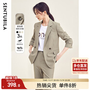 尚都比拉职业通勤西装套装女春秋正装西服外套裤子面试两件套 浅咖色 M