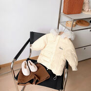 鸭鸭时尚清仓特价90白鸭绒儿童排骨羽绒服中长款加厚男女童宝宝保暖外套冬 米白色【保真羽绒服支持验货】 110  【建议身高104-112】