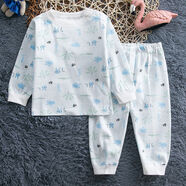 哈咪奇中大童春秋纯棉套头肩扣打底秋衣裤内衣套装宝宝无骨棉毛衣 森林冒险蓝色 73 73cm有肩扣