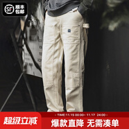 马登工装美式复古做旧宽松米白牛仔裤休闲直筒多口袋伐木工裤男秋 白色 29