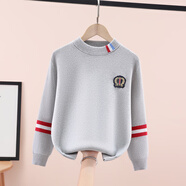 北极绒男童毛衣秋冬儿童针织衫男孩毛衣加绒加厚保暖衣中大童装打底衫男 JSM-领嵌花英伦风-灰色（不加绒） 150 码（建议身高140cm左右）