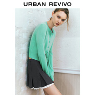 UR2025秋季新款女装休闲撞色拼接领口纽扣针织开衫UYY950080+ 薄荷绿 M