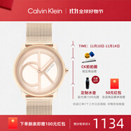 卡文克莱（Calvin Klein）CK手表标志logo情侣款石英表送女友礼物 玫瑰金盘钢带35mm