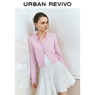 UR2025秋季新款女装休闲撞色拼接领口纽扣针织开衫UYY950080+ 浅粉色 M