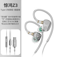 竹林鸟惊鸿Z3双动圈HIFI音质有线耳机挂耳式耳塞发烧级高清有麦直播音乐K歌听声辨位电竞游戏2025新款 镜面银-Type-C有麦版