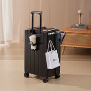 贝尔森（BEIERSEN）2025新款行李箱铝框款颜值男女旅行密码箱拉杆箱学生大容量登机箱 经典黑 24寸托运箱【适合5-7天长期旅行】