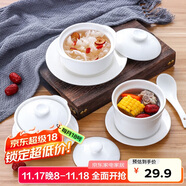 贝瑟斯 炖盅陶瓷炖盅隔水炖盅蒸蛋羹碗汤盅 瓦罐炖盅蒸盅带盖勺碟580ml