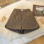 菱格夹棉短裤女2025秋冬季外穿小个子高腰a字阔腿靴裤宽松休闲裤 奶茶色 S S建议80-95斤