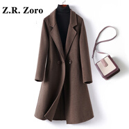 Z.R.Zoro轻奢品牌羊毛呢大衣女2025秋冬新款气质中长款西装领纯色毛呢外套 浅咖 M
