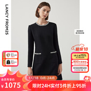 朗姿法式小香风黑色通勤高级感内搭气质连衣裙2024年春季新款裙子 黑色3 M