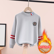 北极绒男童毛衣秋冬儿童针织衫男孩毛衣加绒加厚保暖衣中大童装打底衫男 JSM-领嵌花英伦风-灰色（加绒款） 170 码（建议身高160cm左右）