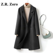 Z.R.Zoro轻奢品牌羊毛呢大衣女2025秋冬新款气质中长款西装领纯色毛呢外套 黑色 M