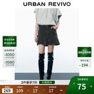 UR2025春季新款女装潮流腰带装饰压褶短款牛仔半裙UYY850125 正黑 (偏短) XS