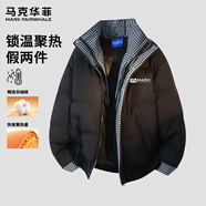 马克华菲假两件格子拼接羽绒棉服男女冬季新款加厚棉衣外套 黑白格 2XL