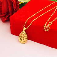 恒久叶新款日韩百搭锁骨链沙金硬币镀真金假黄金琵琶花朵蝴蝶吊坠项链女 水滴款开屏孔雀