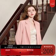 三彩2025秋季新款休闲西装外套双排扣简约正肩小西服宽松气质M 樱花粉 M