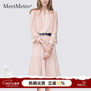 MeetMetro玛依尔中长款时尚粉色连衣裙女2025春新款气质收腰A字裙 短款藕粉【现货闪电发】 S