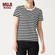 MUJI MUJI 女式 印度棉天竺编织 圆领短袖T恤 BBB01A0S 白色X条纹 L