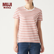 MUJI MUJI 女式 印度棉天竺编织 圆领短袖T恤 BBB01A0S 粉红色X条纹 M