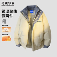 马克华菲假两件格子拼接羽绒棉服男女冬季新款加厚棉衣外套 鹅黄色 XL