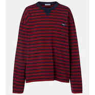 普拉达（PRADA） 奢侈品 女士 条纹棉料针织上衣 burgundy 20 | M