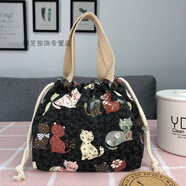 途尊（kingtrip）日式抽绳帆布女包小拎包休闲手提包饭盒包印花百搭布艺小包