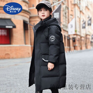迪士尼特价中大童儿童羽绒服男童女童装冬季保暖加厚巴拉中长款过膝外套 迪士尼官方旗舰黑色 男女同款 120