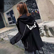 棉致初秋上衣外套女2025宽松中长款风衣学生夹克BF服 黑色 L 115-130斤左右