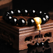 妍韵珠宝14mm精品乌金黑曜石手链天然水晶玛瑙男女士款虎眼石佛头佛珠手串