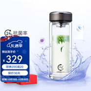 希诺（heenoor）双层抗菌玻璃杯男女士高档商务办公泡茶杯大容量水杯加厚隔热杯子 闪银灰-350ml-时尚杯盖 银离子抗菌版+礼盒装+带滤网
