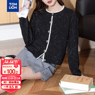 唐狮（TonLion）2025秋冬小香风亮片纱女圆领毛衣开衫
