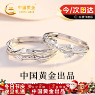 中国黄金连理枝情侣戒指求婚纯银对戒表白新年圣诞节礼物女友老婆生日 连理枝情侣戒指【京速达】