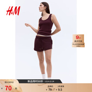 H&M女装短卫裤冬季通勤直筒宽松加绒简约柔软抽绳运动短裤1152096 酒红色 XS 155/64