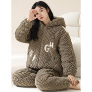 芬腾可安珊瑚绒睡衣女冬季2025新款三层夹棉加厚保暖法兰绒家居服 A99074 M