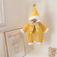 蓝硕秋冬可爱韩版长袖长爬款五星尖帽偏开加绒加厚连体爬服幼儿男女宝 尖帽偏开加绒加厚黄 均码 66码0-3个月 13斤以内