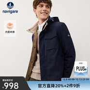 Navigare意大利小帆船连帽夹克男士秋冬厚款夹棉保暖外套通勤工装上衣男 海军蓝 L /50