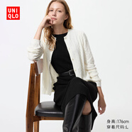 优衣库女装纽花圆领针织开衫/毛衣外套空调衫通勤秋冬新款481477 01 乳白色 L