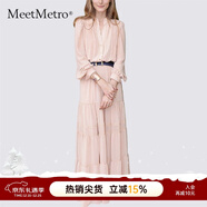 MeetMetro玛依尔中长款时尚粉色连衣裙女2025春新款气质收腰A字裙 长款藕粉【现货】 S