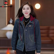 AEMAPE加绒加厚洋气减龄牛仔短外套女2026年秋冬季新款时尚小个子夹克 蓝色不加绒有帽款 L 95-110斤