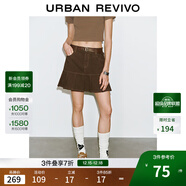 UR2025春季新款女装潮流腰带装饰压褶短款牛仔半裙UYY850125 卡其 (偏短) XXS