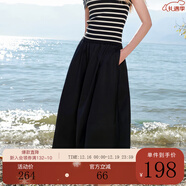 三彩2025秋款设计感松紧高腰半身裙仙女A字裙长裙垂感M 经典黑 S 155/64A