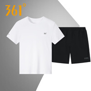 361°运动套装男2026年夏季361度男士休闲学生短袖T恤短裤运动跑步服装 本白4115 2XL