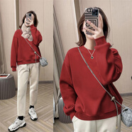 以纯（YISHion）女士卫衣2025新款春秋装冬季加绒加厚韩系慵懒风外套oversize 酒红色 M 80-95斤