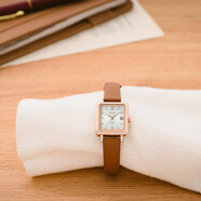 卡西欧（CASIO）女表SHEEN时尚方形镶钻小表盘优雅气质皮带防水太阳能手表 送女友 深棕皮带SHS-D400CGL-7AJF 33mm *23.5mm